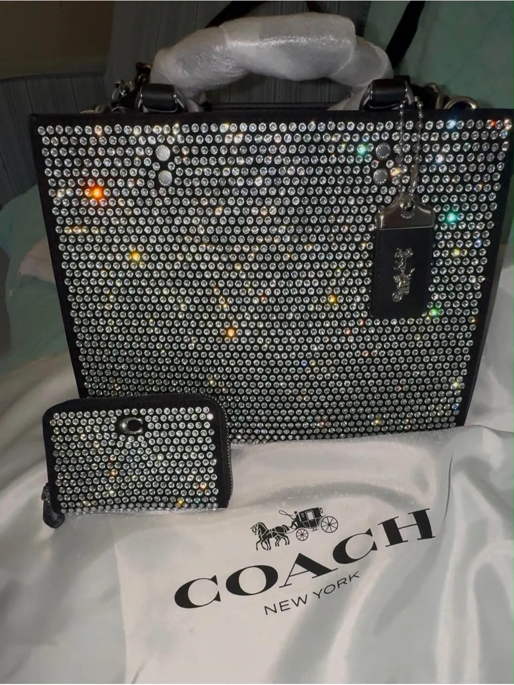Coach Black Crystal-Embellished Card Holder & Carry Case Set